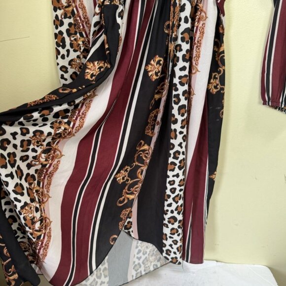 BOOHOO Faux Wrap Chain Mixed Print Dress Midi Lightweight V Neck Belt Plus Sz 20 - Picture 6 of 16